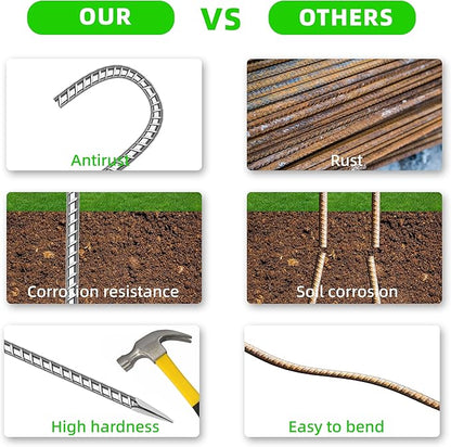 18 Pack Ground Garden Rebar Stakes Rebar 12 Inch Anti-Rust Galvanized Steel J Shape Hook Heavy Duty Ground Anchors for Tents, Position Kits,Fences, and Trampolines Landscape Fabric