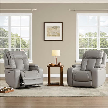 Watson & Whitely Super Zero Gravity Recliner Chair, Oversized Genuine Leather Electric Recliner W Power Adjustable Headrest & Lumbar Support Hidden Storage for Living Room, Light Grey