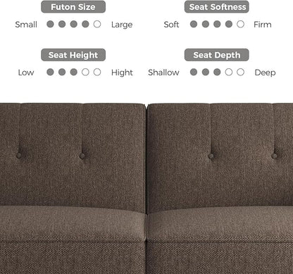 89” Futon Sofa Bed,Comfy Futon Couch Bed with 2 Square Pillows,Convertible Sleeper Sofa with Adjustable Backrest& Armrests, Modern Loveseat Sleeper for Living Room, Bedroom, Linen Brown