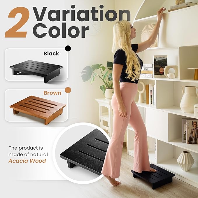 Holana 3.5" Wooden Step Stool for Adults (No Assemble Required)- 200 Lbs One Step Stools for High Bed Riser - Small Stepping Stool for Elderly, Seniors, Kid/Bathroom, Bed, Kitchen (Black)