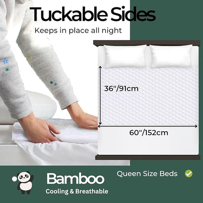 Hygge Sheets®️ Organic Washable Incontinence Bed Pads with Tucks - Queen | 100% Waterproof Reusable Mattress Protector Underpads with Tucks - Rayon derived from Bamboo – 5 Layers of Protection - Queen