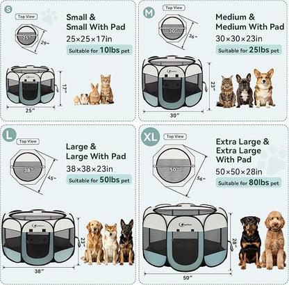 Siedihit Dog Playpen, Puppy Pet Playpen, Medium Dogs Tent Crates Cage Indoor/Outdoor, Portable Pop Up Dog Kennel Playpen with Carrying Case for Dogs/Cats/Rabbits, Removable Zipper Top, Grey