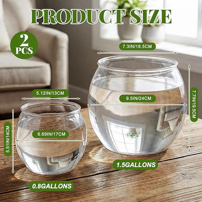 Geelin 2 Pcs 1.5 Gallon + 0.8 Gallon Plastic Fish Tank Large Bowl Shatterproof with Crystal Clear Clarity for Terrarium, Flower Vase Centerpiece Gift for Fish Lovers