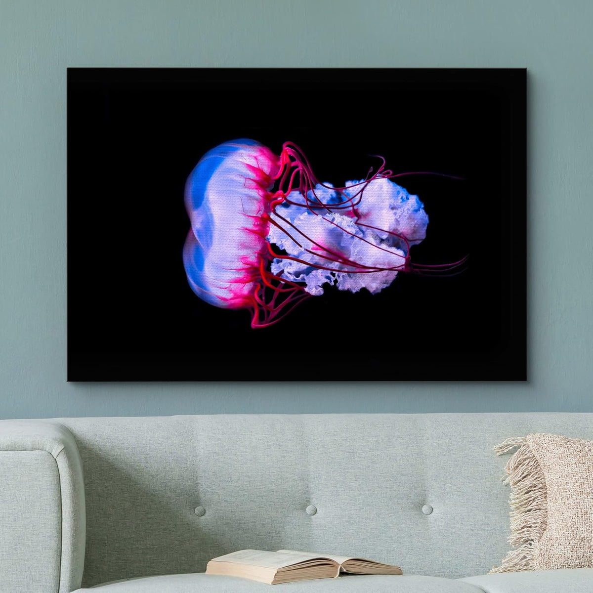wall26 Canvas Print Wall Art Vibrant Purple Pink Jellyish Dark Ocean Nature Animals Photography Realism Rustic Scenic Landscape Wilderness Earth Colorful for Living Room, Bedroom, Office - 12"x18"