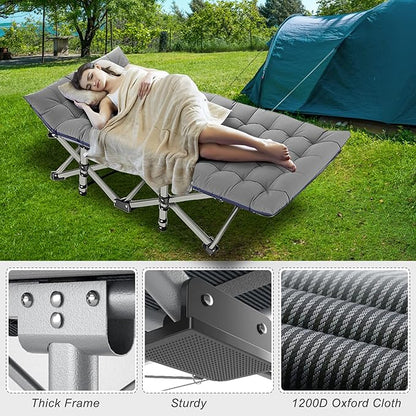 ABORON Camping Cot for Adult 28" Extra Wide, 2PK Heavy-Duty 1200D Oxford Cot for Sleeping, Portable Folding Camp Bed with Mat & Carry Bag