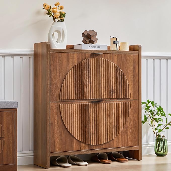 Narrow Shoe Cabinet with 2 Flip Drawers