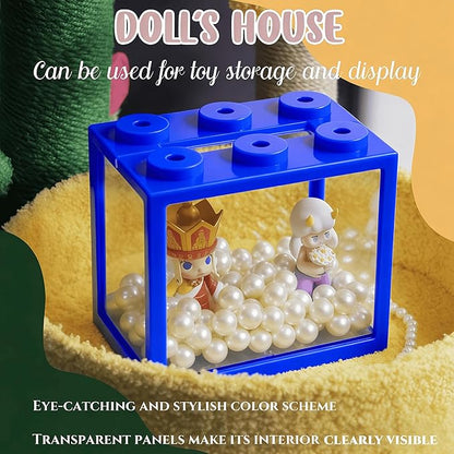 Small Betta Fish Tank, Mini Fish Tank Aquarium Tank Kit with Blue Gravel & Resin Decorations, 0.6 Gallon Stackable Fish Bowl Tiny Desktop Aquarium for Sea Monkey Shrimp (Blue)
