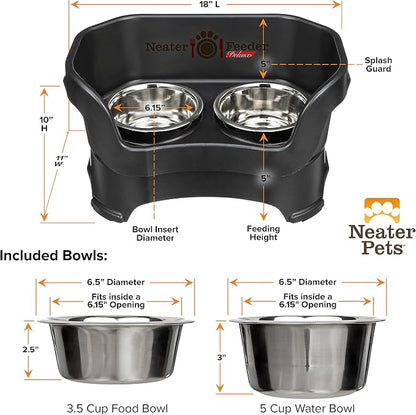Neater Pet Brands Neater Feeder Deluxe Mess Proof Dog Bowls Elevated for Medium Dogs 19-40 lbs, Made in USA, No Spill Raised Dog Food Bowl Stand Feeding Station, Food and Water Bowl Set, Black
