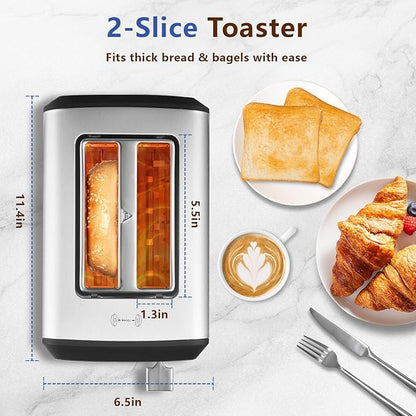 Touch Screen Toaster 2 Slice, Smart Digital Toasters, 6 Browning Levels & 6