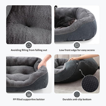 Dog Beds for Small Medium Dogs Washable, Calming Orthopedic Warming Soft Calming Sleeping Durable Pet Bed with Anti-Slip Bottom