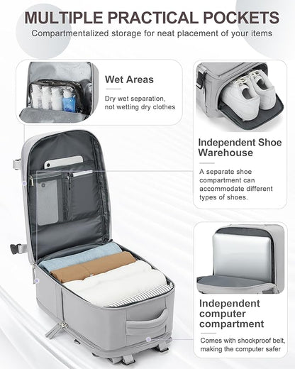 coowoz Travel Backpack Carry On for Women Man Gym Backpacks with Laptop Compartment Mochila de Viaje Teacher Personal Item Backpack Airplane Accessories Must Haves Grey Small