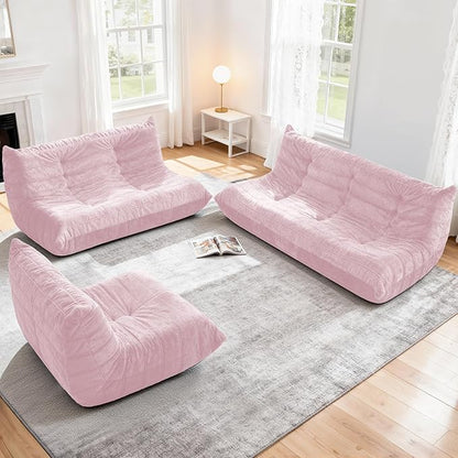 Bean Bag Loveseat Chair Big Sofa Beanbag Chair for Adults Fireside Chair Bean Bag Lounger with Memory Foam Filled for Home,Apartment or Gaming Venue（Pink Plush）