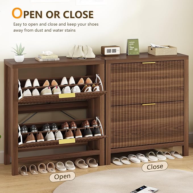 Shoe Cabinet Storage for Entryway, Fluted Shoe Cabinet