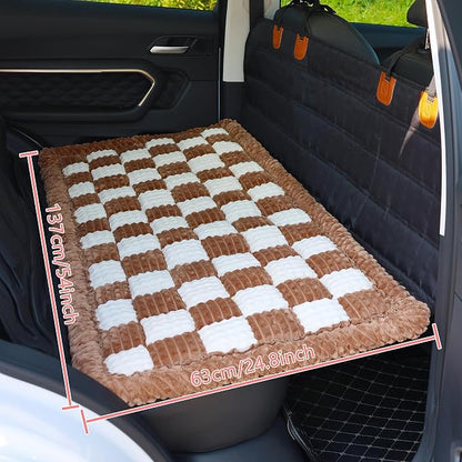 Dog Bed for Car, Backseat Pet Bed Mat, Dog Seat Cover for Car Back Seat, Non-Slip Travel Pet Mat, Fit for Backseat Extenders and Seat Covers (Brown&White, 24.8x54inch)
