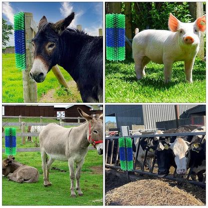 4PCS Livestock Scratching Brush Goat Scratching Tool Post Massage Grooming Brush with 8 Screws for Animals Back Scratcher Itch Brushes for Cattle, Sheep, Horses, Pigs,Cow(4, Green)
