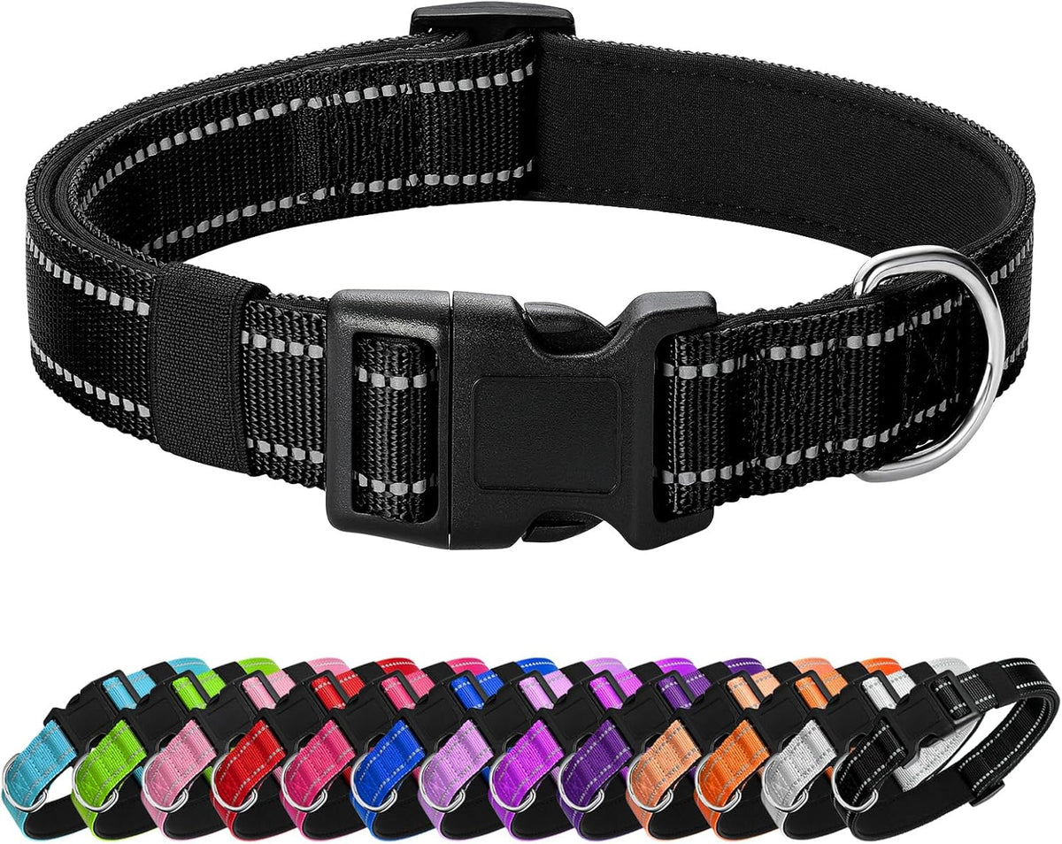 Reflective Dog Collar Padded with Soft Neoprene Breathable Quick Release Basic Dog Collars for Medium Large Dogs Black Boy Girl
