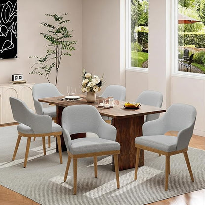 MALOL Wooden Dining Chairs Set of 6, Modern Fabric Upholstered Dining Room Chair, Kitchen Side Chairs, Farmhouse Dinner Chair with Open Back for Kitchen, Lightgrey