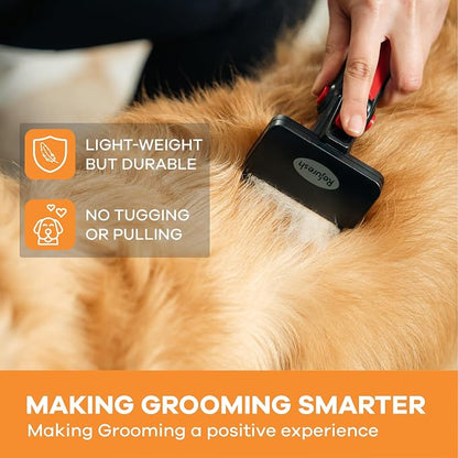 Deshedding Dog Brush for Long Hair (Medium,Red) – Gentle Deshedding Tool for Dogs & Cats – Reduces Shedding, Without damaging Topcoat. Removes Loose Fur & Dead Undercoat.