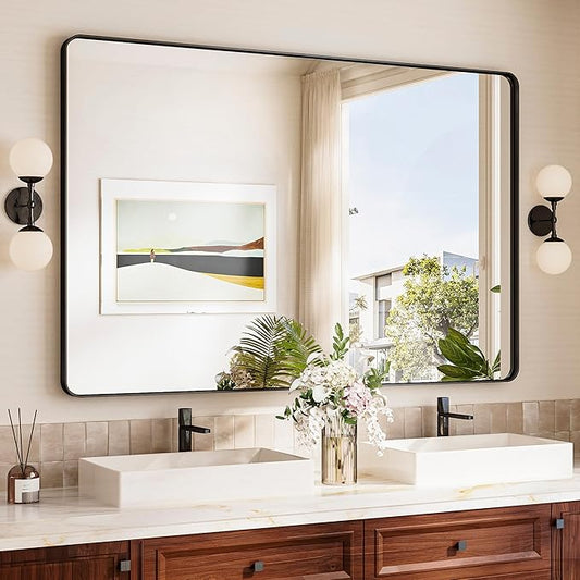 TokeShimi 55x36 Bathroom Mirror Black, Aluminum Framed Bathroom Mirror
