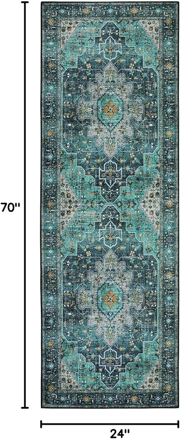 Moynesa Ultra-Thin Washable Teal Non Slip Bathroom Rug - 2x6 Laundry Room Mat, Machine Washable Non-Slip Pet Friendly Carpet Runner for Camper RV Foyer Kitchen Hallway