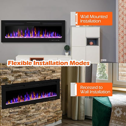 50" Electric Fireplace Wall Mounted and Recessed