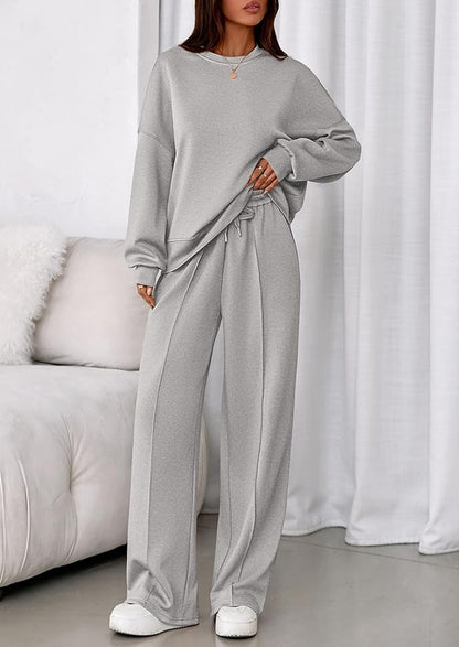 PRETTYGARDEN 2 Piece Sets For Women Fall Trendy Long Sleeve Sweatshirt Wide Leg Pants Loungewear Set Matching Sweatsuit