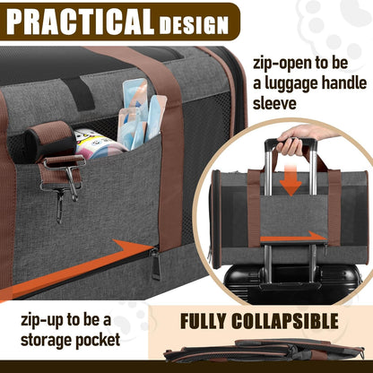 Small Dog Carrier Cage Soft Chihuahua/Softshell Big Cat Carrier Maine Coon/Pet Taxi Carrying Bag Over 25lbs / Top Loader Travel Kennel Brown