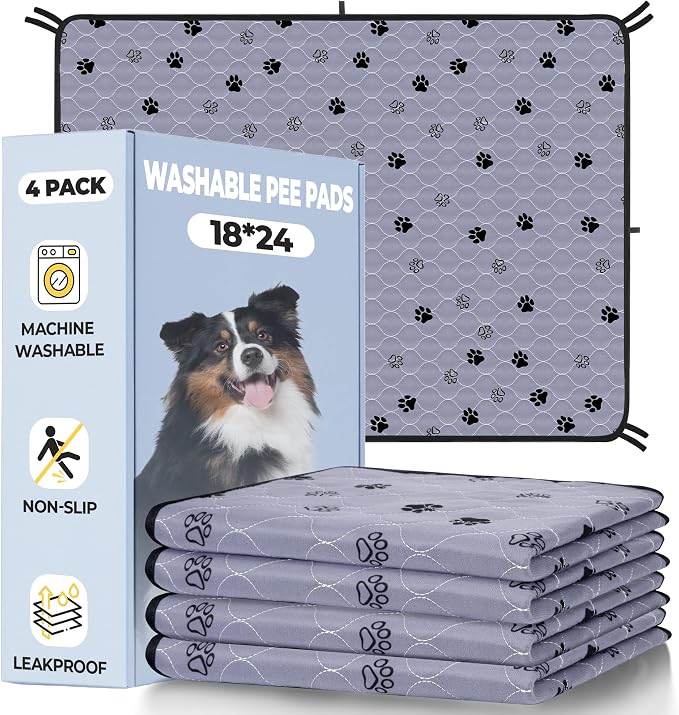 Fostanfly Washable Pee Pads for Dogs, Ultra-Absorbent & Leakproof Reusable Puppy Pads Non-Slip Protects Against Urine Leakage for Potty Training-4 Pack 18"x24" Add 8 Lanyards