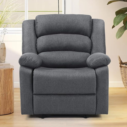 ANJ Fabric Recliner Chair with Overstuffed Arms and Back, Comfy Grey Manual Recliner for Adults, Living Room Single Sofa