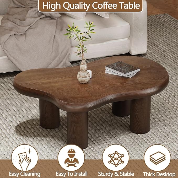 Cloud Coffee Table Modern Cute Coffee Tables Irregular Simple Tea/Center Table for Small Space End Table for Living Room, Home Office, Indoor (Brown 46" W X 31" D X 15.3" H)