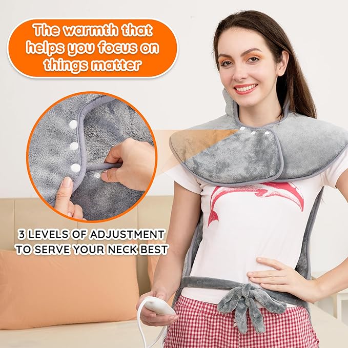 Mia&Coco Heating Pad for Neck Shoulders and Back, XL 23"x39" Soft Flannel Wrap