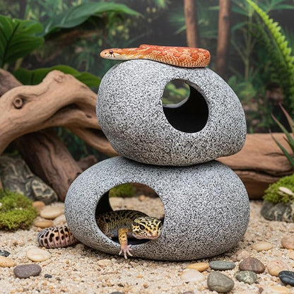 Aquarium Cave Decor - 2 PCS Natural Fish Tank Rocks for Betta Hideout and Shrimp Breeding, Hand-Polished Smooth Edges, PH Neutral, Ideal for 5-20 Gallon Tanks, Aquascaping Stone Ornaments