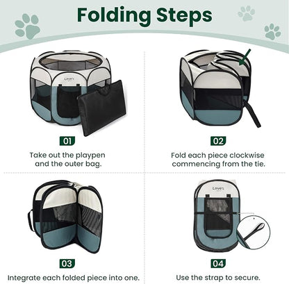 Love's cabin Pet Puppy Dog Playpen, Large Dog Tent Crates Cage Indoor/Outdoor, Portable Playpen for Cat, Foldable Pop Up Dog Kennel Playpen with Carring Case, Removable Zipper Top, Moss Green