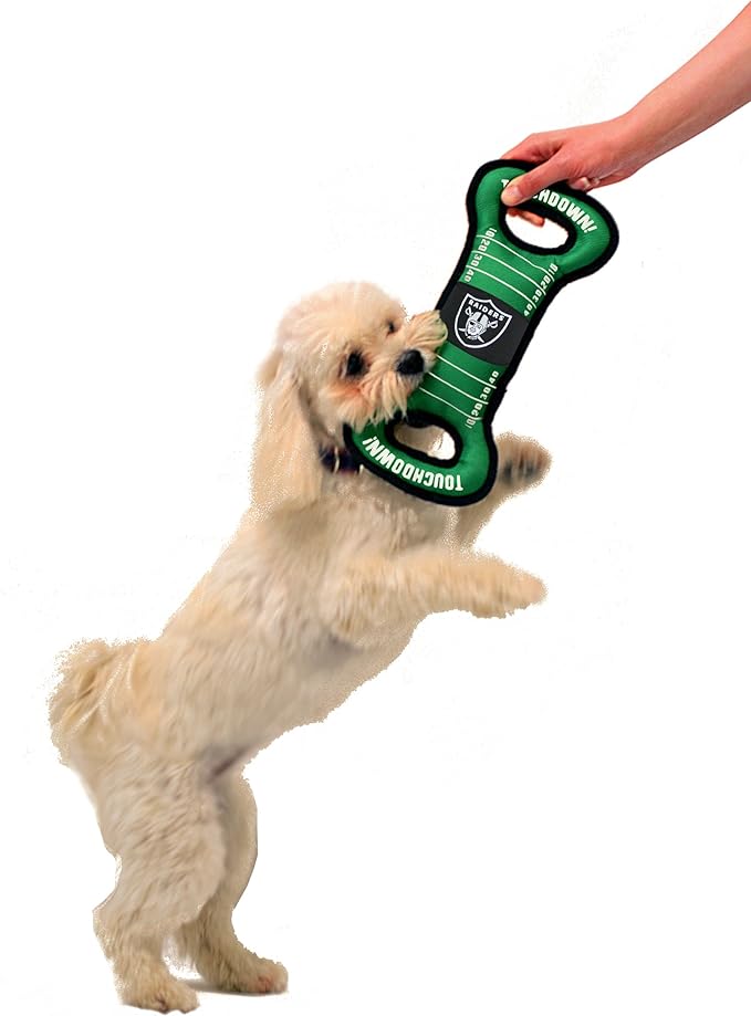 NFL Football Field DOG TOY with Squeaker. - LOS VEGAS RAIDERS - For Tug, Toss, and Fetch. - Tough & Durable PET TOY