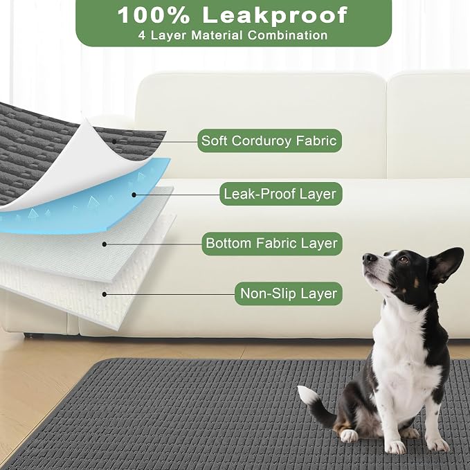 Washable Pee Pads for Dogs Puppy Pad, Dark Grey 40”x60” 1 Pack | High Absorbent Dog Pee Pad Leak Proof Cat Rugs, Reusable Non Slip Pet Mat, Wee Wee Pads for Training, Crate and Floor