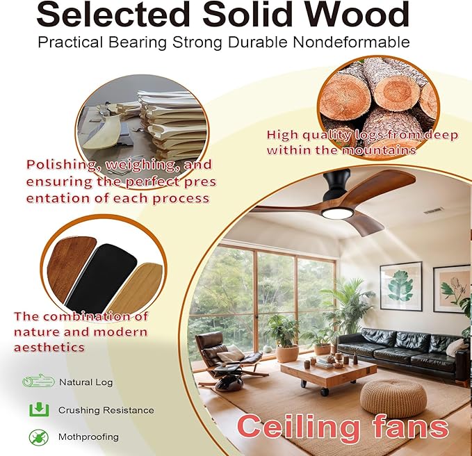 52 Inch Ceiling Fans with Lights and Remote Control, Flush Mount Low Profile