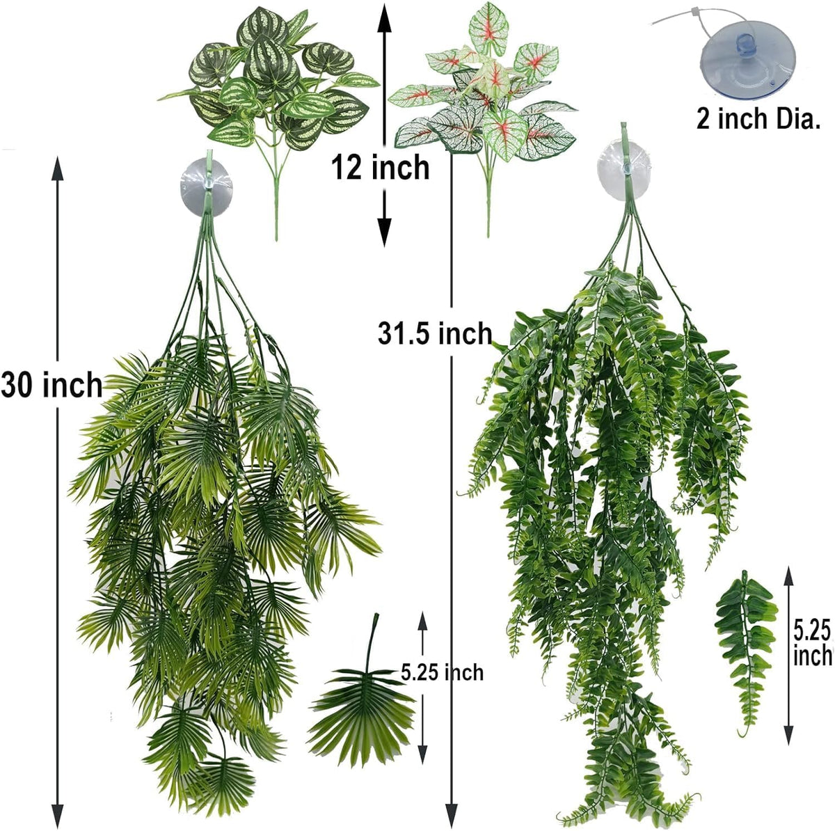 Reptile Plants for Bearded Dragon Tank Accessories, Terrarium Plant Artificial Decor for Snake Cage, Fake Plant for Leopard Gecko Habitat, Lizard Chameleon Ball Pythons (Group ABN)