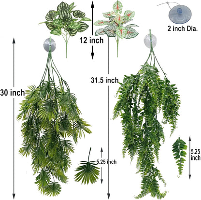 Reptile Plants for Bearded Dragon Tank Accessories, Terrarium Plant Artificial Decor for Snake Cage, Fake Plant for Leopard Gecko Habitat, Lizard Chameleon Ball Pythons (Group ABN)