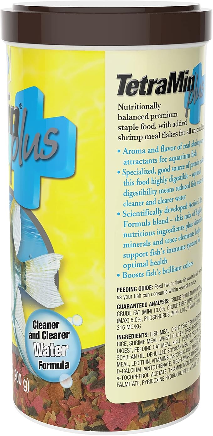 TetraMin Plus Tropical Flakes, Cleaner and Clearer Water Formula 7.06 Ounce (Pack of 1)