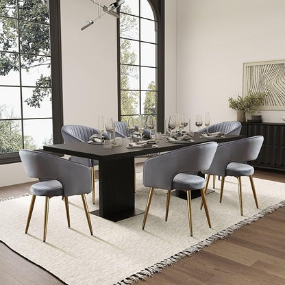 COMULER Grey Velvet Dining Chairs Gold Legs, Modern Dining Room Chairs with Arms Set of 6 Upholstered Accent Chair Armchair with Barrel Back for Kitchen Living Room