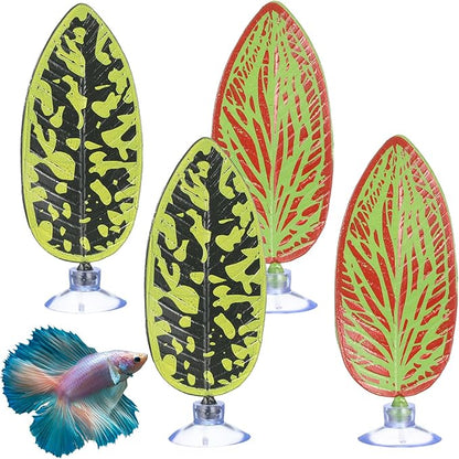 4 Pcs Betta Hammock Betta Fish Tank Decor Aquarium Decor Plastic Plants Bettas Fish Leaf Hammock Bettas Fishes Toys for Resting Sleeping Playing Hiding Breeding