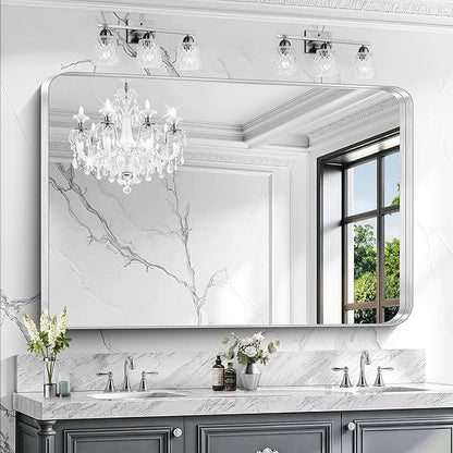 CIRCUMI Silver Bathroom Mirror, Rounded Corner, Tempered Glass, Large Mirror