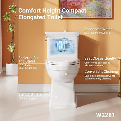 One-Piece Toilet with Classic Design, ADA Height, 1.28 GPF, Durable Ceramic