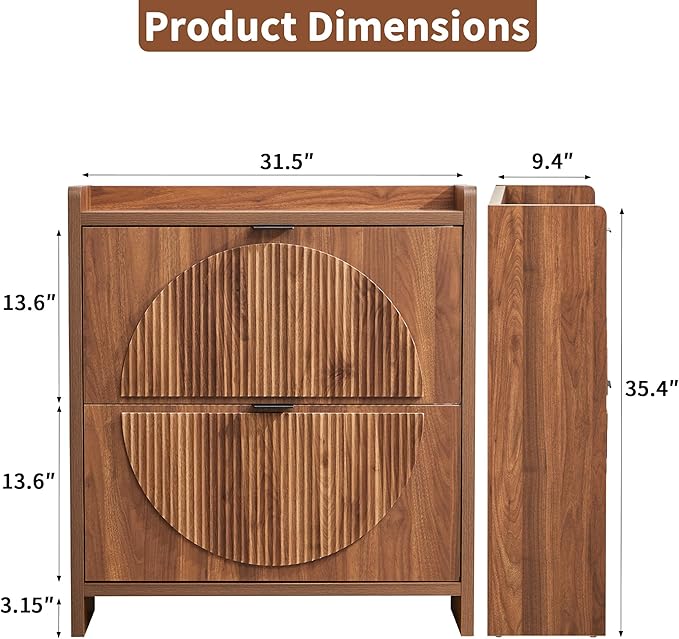 Narrow Shoe Cabinet with 2 Flip Drawers