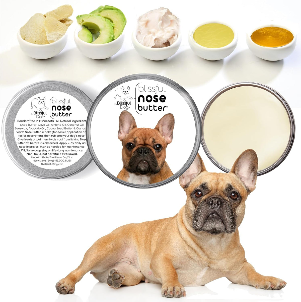 The Blissful Dog French Bulldog Black Masked Fawn Unscented Nose Butter - Dog Nose Butter, 8 Ounce