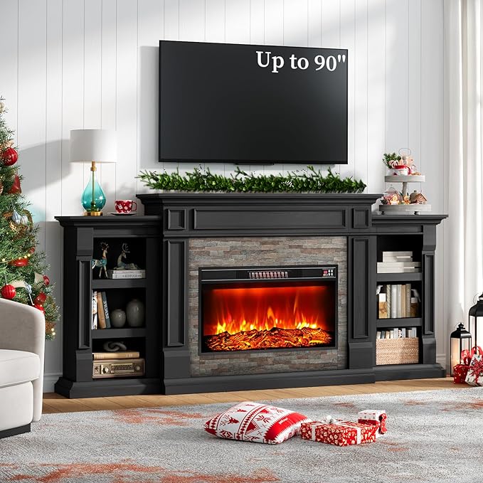 LGHM 80" Fireplace TV Stand, Electric Fireplace