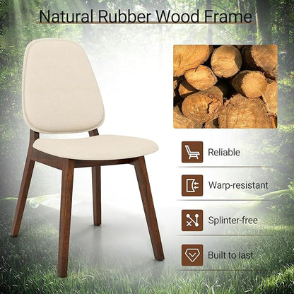 Giantex Wooden Dining Chairs Set of 4, Linen Fabric Upholstered Dining Room Chairs w/Rubber Wood Frame, Padded Seat, Curved Back, Mid-Century Modern Kitchen Side Chair for Home Living Room