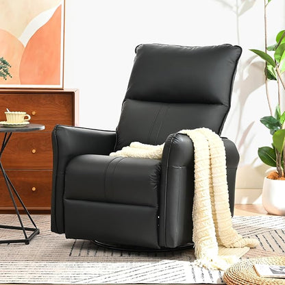 QKFF Swivel Rocker Recliner Chair, Upholstered 360° Fabric Leather Glider Rocker Chair for Nursery, Manual Small Recliners for Small Spaces Living Room Weight Capacity 300lbs