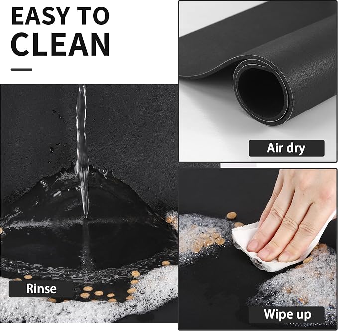 HotLive Dog Food Mat - Absorbent Cat Mat for Food and Water, No Stains Pet Feeding Bowl Mat, Easy to Clean Pet Placemats, Quick Dry Dog Water Dispenser Mat for Messy Drinkers | Black 24"x 36"