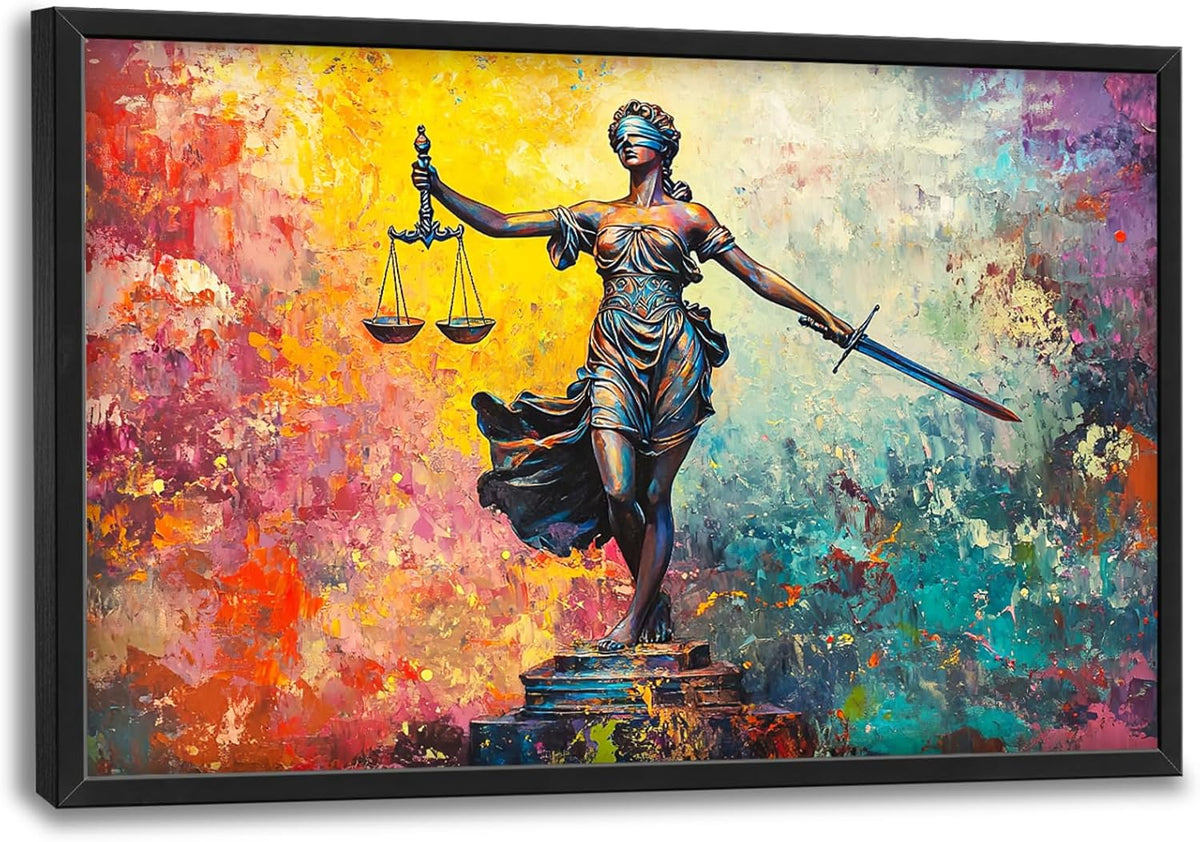 Extra Large Lady Justice Framed Wall Art for Living Room,Oversized Scales of Justice Pictures Wall Decor,Abstract Colorful Canvas Print Painting Modern Artwork Bedroom Office Bathroom 36L" x 24W"
